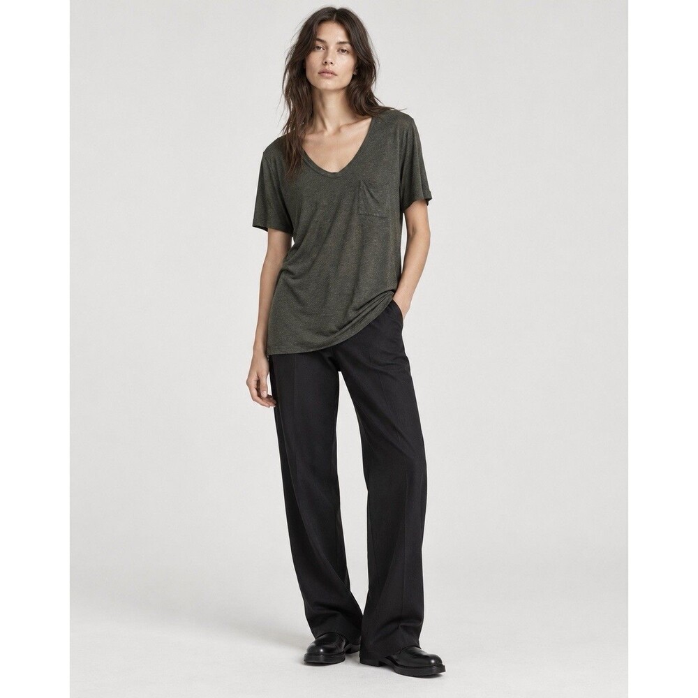 T by Alexander Wang Olive Rayon Pocket Tee Shirt Womens L Relaxed Slouchy Luxury